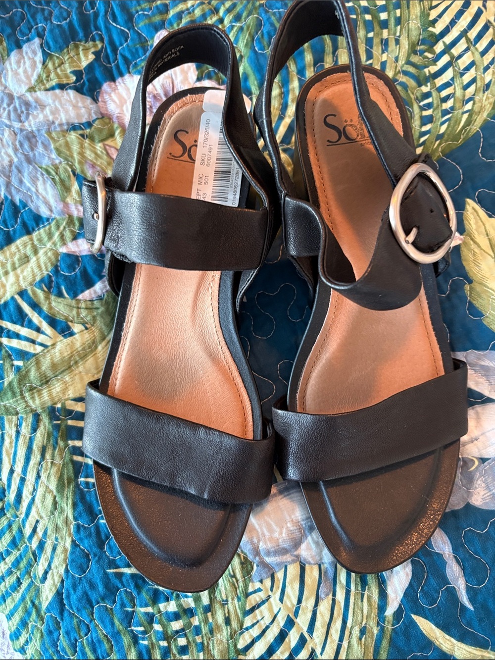 Sofft Black Leather Slingback Sandals with Buckle